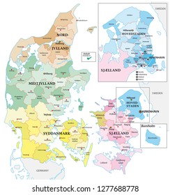 Administrative and political vector outline map of the Kingdom of Denmark