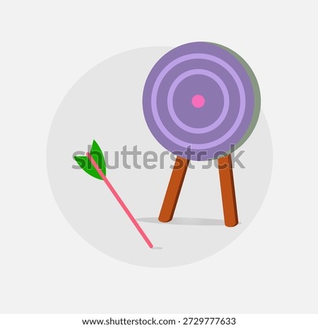 administrative posts target arrow symbol illustration, miss target. Flat vector failure shot doodle. Wrong strategy icon. Unsuccessful attempt. Find problem solution. Lost opportunity. Lose in competition.