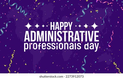 Administrative Professionals Day. secretaries, administrative, executive, personal assistants day concept banner, card, template design with confetti effect in purple background. observed on April 26