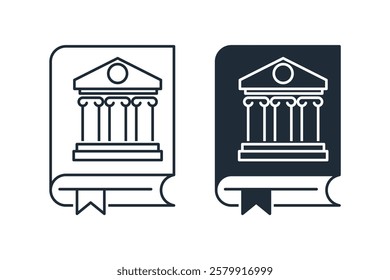 Administrative rules and regulations. Set of vector linear icons illustration isolated on white background.