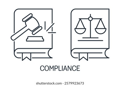 Administrative rules and regulations. Set of vector linear icons illustration isolated on white background.