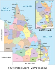 Administrative shire map of the Australian state of Queensland