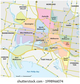 administrative and streets map of the City of Melbourne, Victoria, Australia