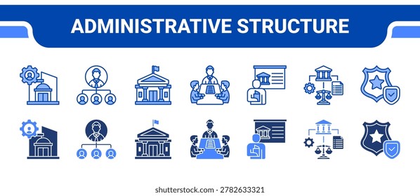 Administrative Structure Icon Collection, featuring Administration, Organization, Public Office, Committee, Board, Framework, Authority.