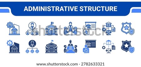 Administrative Structure Icon Collection, featuring Administration, Organization, Public Office, Committee, Board, Framework, Authority.