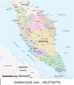 Administrative Structure Vector Map Of The Malay Peninsula, Malaysia