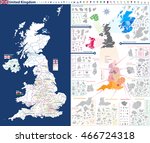 administrative units map of United Kingdom with administrative divisions(counties,areas,districts,etc.)and flags of England, Wales, Scotland and Northern Irelnad. All elements entitled and easy-to-use