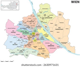 Administrative vector map of the Austrian capital Vienna