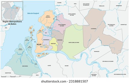 Administrative vector map of Belem metropolitan area, Para, Brazil