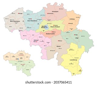 administrative vector map of belgium regions, provinces and districts