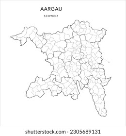 Administrative Vector Map of the Canton of Argovia (Aargau) with borders of Districts (Bezirke), Municipalities (Gemeinde) as of 2023 - Switzerland