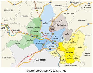 administrative vector map of the capital of Saarland, Saarbruecken 