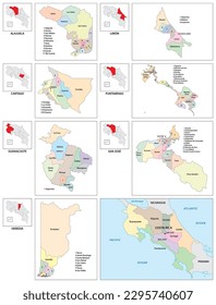 Administrative vector map of the Central American state of Costa Rica