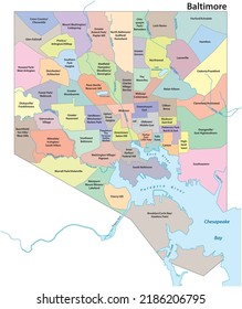 Administrative vector map of the city of Baltimore, Maryland, United States