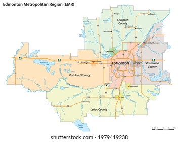 administrative vector map of the Edmonton Metropolitan Region, Alberta, Canada