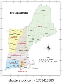 Administrative Vector Map Of The Five New England States, United States