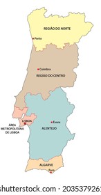 Administrative vector map of the five regions of Portugal