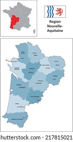 Administrative vector map with flag of French region of Nouvelle-Aquitaine