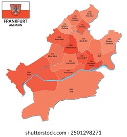administrative vector map of Frankfurt with all districts