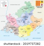 Administrative vector map of the French region Provence-Alpes-Cote d'Azur with flag