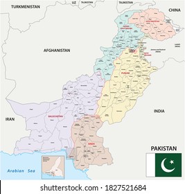 administrative vector map of Islamic Republic of Pakistan with flag