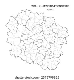 Administrative Vector Map of Kuyavian-Pomeranian Voivodeship (Kujawsko-Pomorskie) with Municipality Areas (Obszary Gmin), Municipalities (Gminy), and Counties (Powiaty) as of 2025 - Poland (Polska)