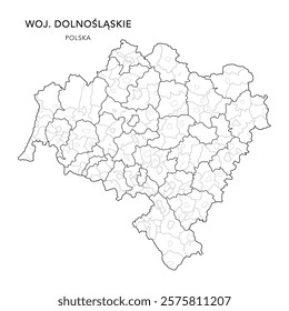 Administrative Vector Map of the Lower Silesian Voivodeship (Dolnośląskie) with Municipality Areas (Obszary Gmin), Municipalities (Gminy), and Counties (Powiaty) Subdivisions - Poland (Polska) 2025