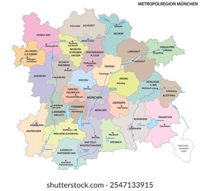 Administrative Vektorgrafik der Metropolregion München, Bayern, Deutschland