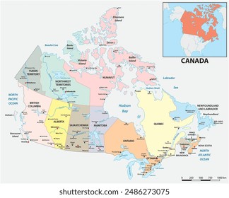 Administrative vector map of the North American state of Canada