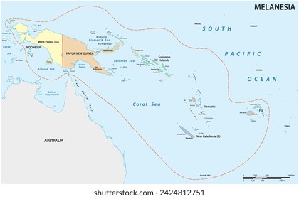 Administrative vector map of the Pacific island group Melanesia