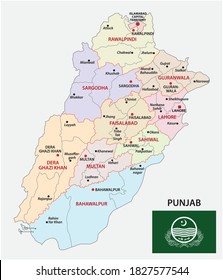 administrative vector map of pakistani province of punjab with flag, Pakistan