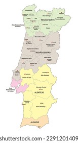 administrative vector map of portuguese regions and subregions, NUTS