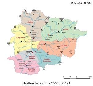 Administrative vector map of the Principality of Andorra