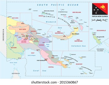 mapa vector administrativo de las provincias de papua nueva guinea con bandera