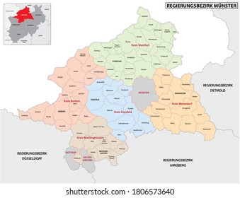 Administrative Vector Map Of The Münster Region In German Language, North Rhine-Westphalia, Germany