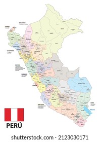 Administrative vector map of the South American state of Peru 