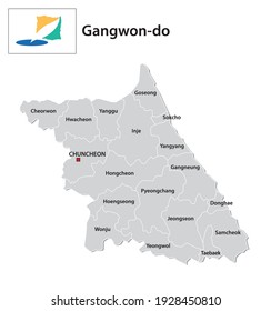 administrative vector map of the South Korean province of Gangwon-do with flag 