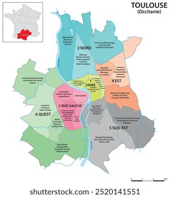 Administrative vector map of the southern French city of Toulouse