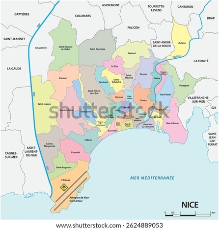 Administrative vector map of the southern French city of Nice
