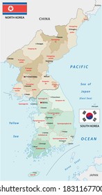 administrative vector map of the states of north and south korea