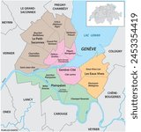 Administrative vector map of the Swiss city of Geneva
