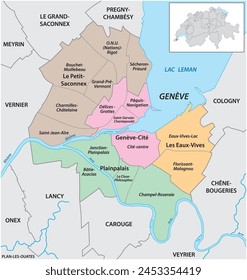 Administrative vector map of the Swiss city of Geneva