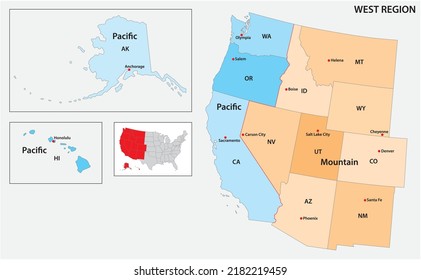 Administrative Vector Map Of The US Census Region West