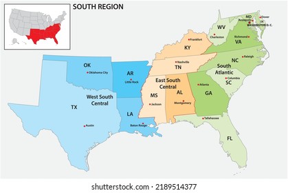 Administrative Vector Map Of The US Census Region South