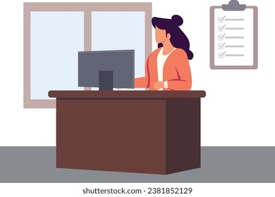 Administrator or assistant occupation, secretary or accountant professional, receptionist work with answer telephone, schedule calendar or coordination, businesswoman admin working at office desk.