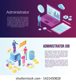 Administrator banner set. Isometric set of administrator vector banner for web design