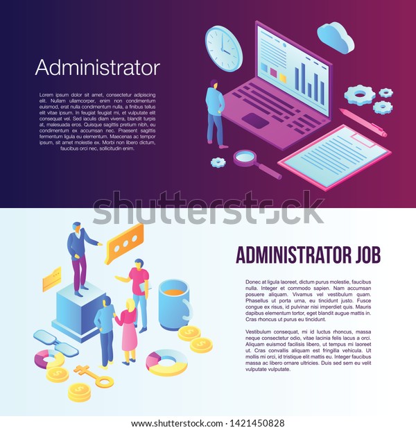 Administrator Banner Set Isometric Set Administrator Stock Vector