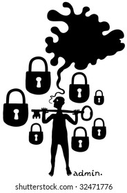 administrator with his key black and white illustration
