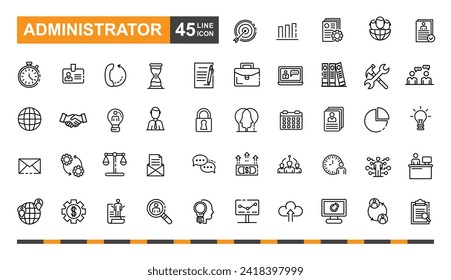 Conjunto de iconos de administrador. Centro de llamadas, Internet, búsqueda, globo, análisis, nubes y más ícono de línea.