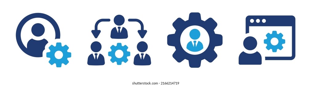 Administrator icon vector set. Admin person with gear symbol for network maintenance.